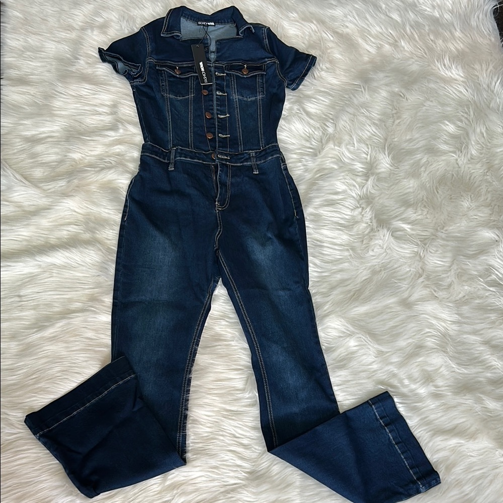 Fashion Nova Dark Blue Denim Jumpsuit Overalls